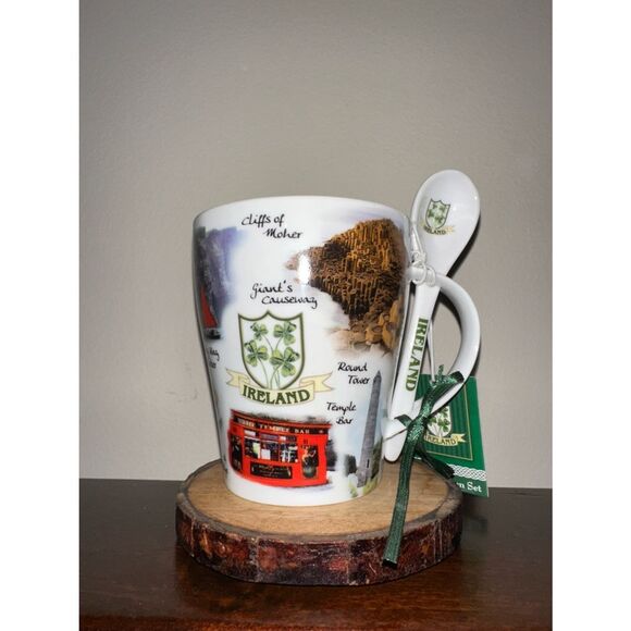Shamrock Gift Co. Other - Shamrock IRELAND White Multi Mug & Spoon Set Souvenir Places to Visit Graphics